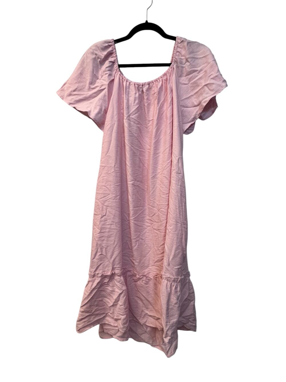 CY Fashions Pink Ruffle Hem Dress Women’s Large Short Sleeve Casual Midi